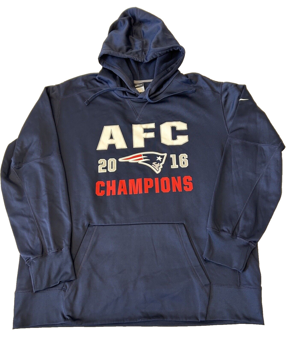 NIKE Men THERMA-FIT Hoodie New England Patriots 2016 AFC Champions Sz XXL Blue